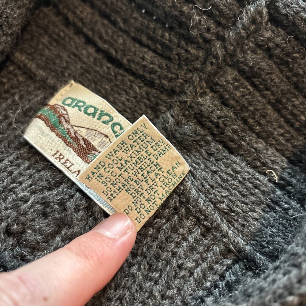 Aran Crafts Ireland Merino Wool Shawl Collar Cardigan Sweater Mens S Gray Cable - Picture 3 of 10